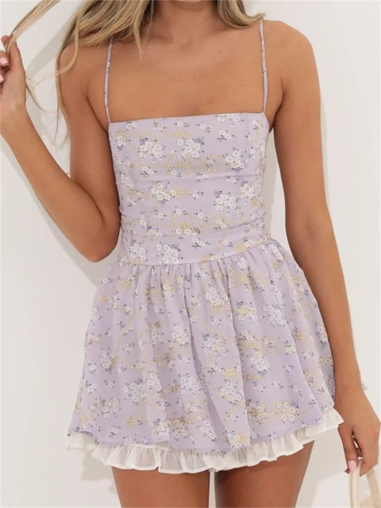 Sleeveless Spaghetti Strap Backless Mini Dresses