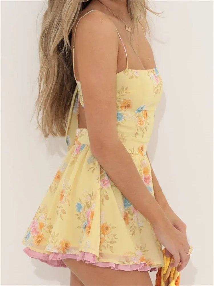 Sleeveless Spaghetti Strap Backless Mini Dresses