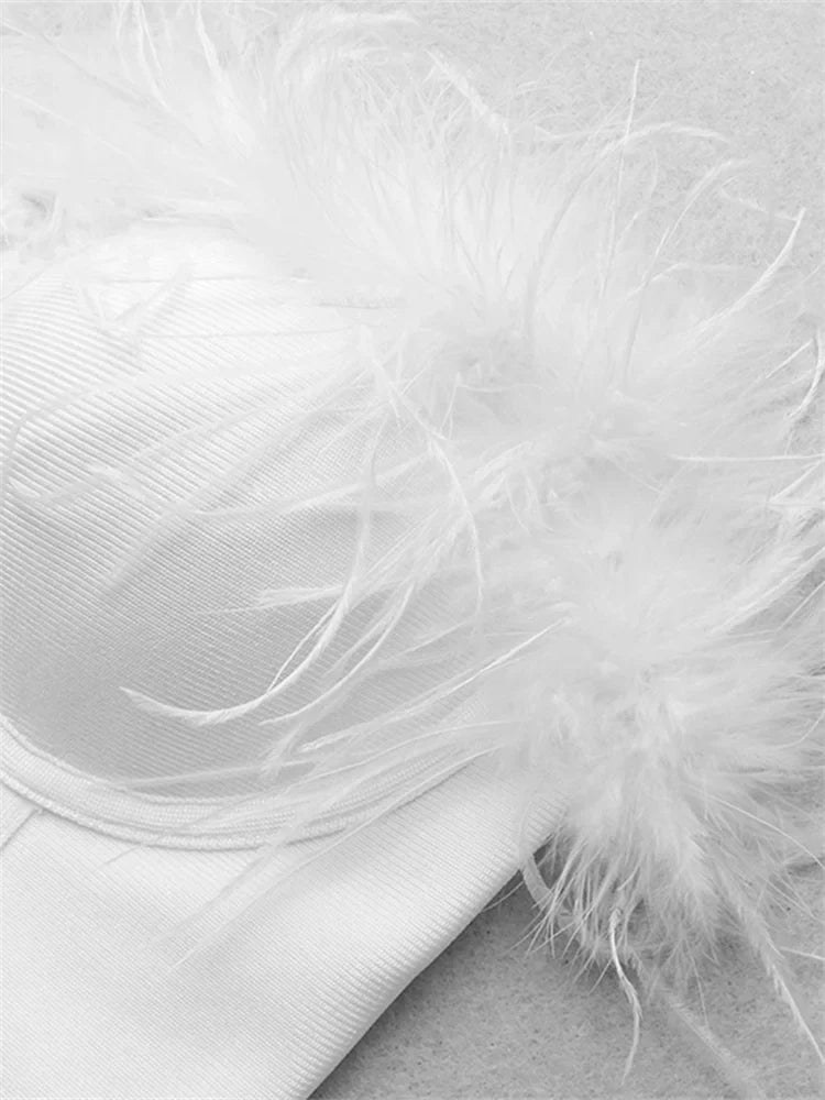 Fur Feather Patchwork Tube New Summer Strapless Off Shoulder Backless Back Zip Up Slim Vest Crop Top