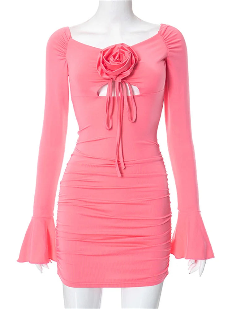 Y2K Floral Lace Spaghetti Strap Mini Dresses