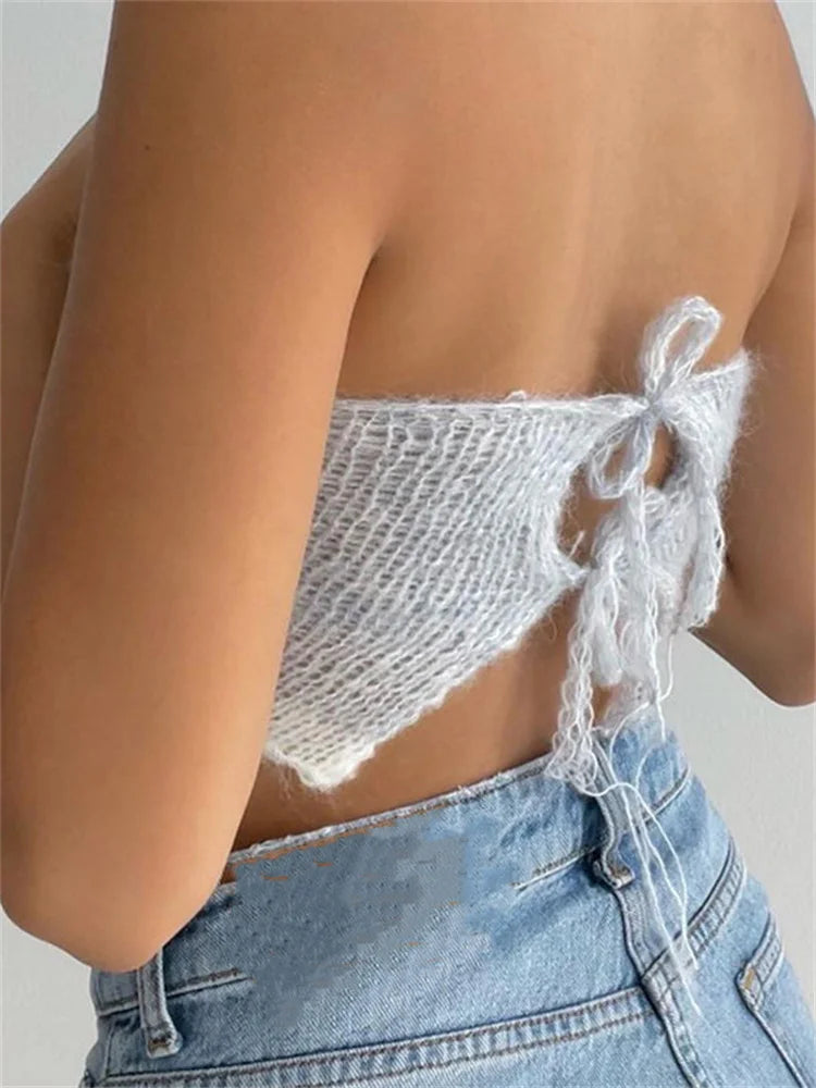 Backless Tube Y2K Hollow Out Knitted Summer Sleeveless Strapless Mini Vest Club Crop Top