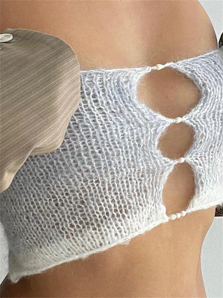 Backless Tube Y2K Hollow Out Knitted Summer Sleeveless Strapless Mini Vest Club Crop Top
