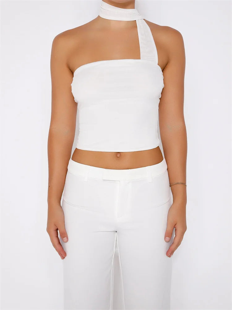 Y2K Tube Ruffles Halter Lace-up Off Shoulder Backless Cropped Fairy Retro Vests Streetwear Crop Top