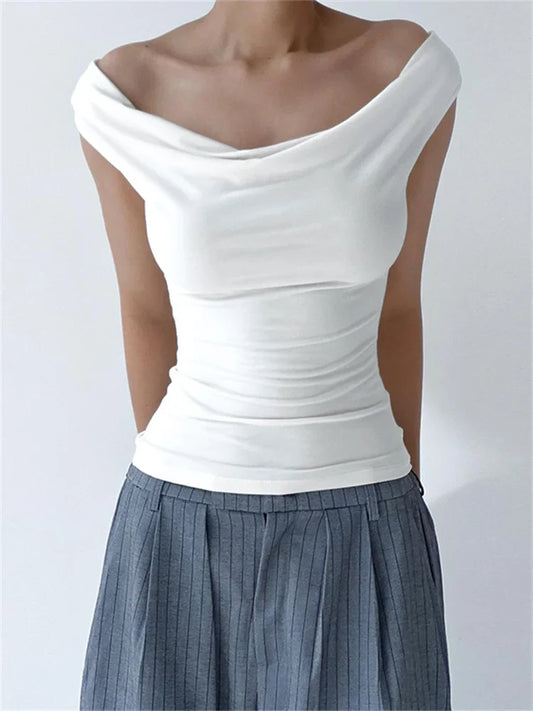 Solid Off Shoulder Backless Tie-Up Summer Casual Top Streetwear T-shirts