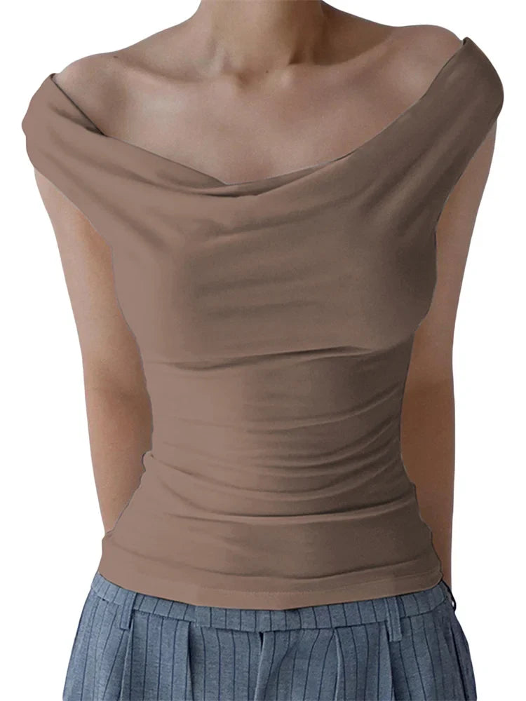 Solid Off Shoulder Backless Tie-Up Summer Casual Top Streetwear T-shirts