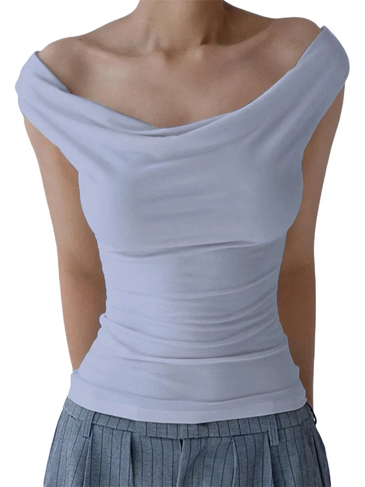 Solid Off Shoulder Backless Tie-Up Summer Casual Top Streetwear T-shirts