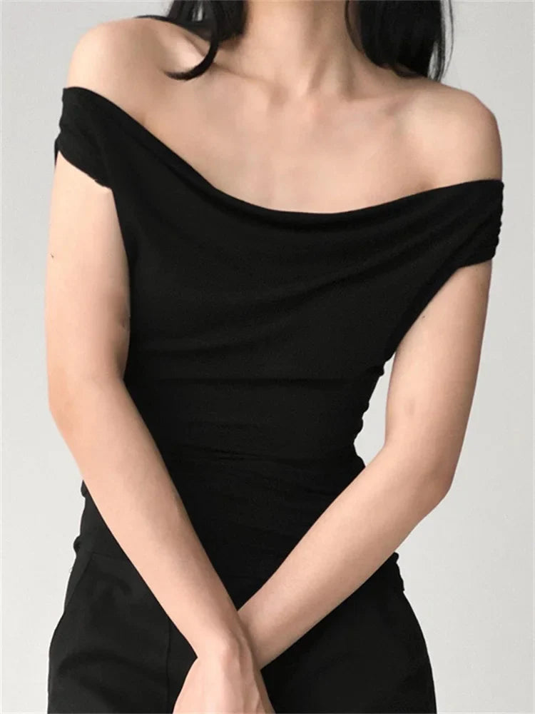 Solid Off Shoulder Backless Tie-Up Summer Casual Top Streetwear T-shirts