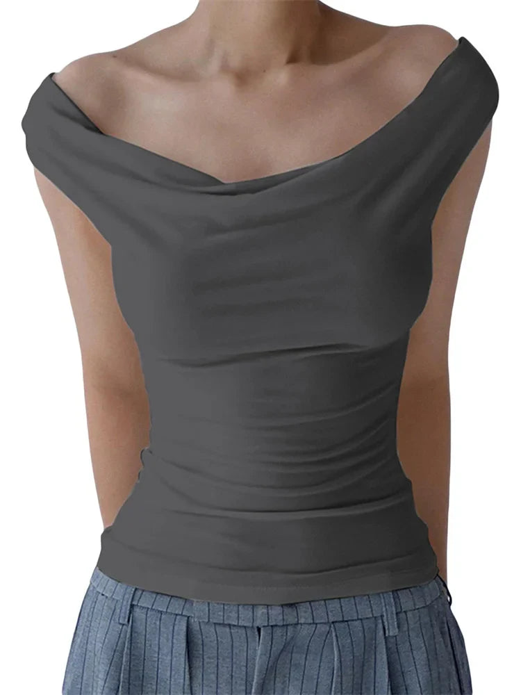 Solid Off Shoulder Backless Tie-Up Summer Casual Top Streetwear T-shirts