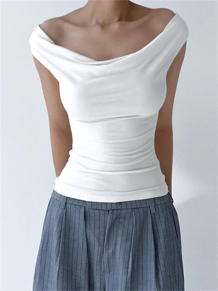 Solid Off Shoulder Backless Tie-Up Summer Casual Top Streetwear T-shirts