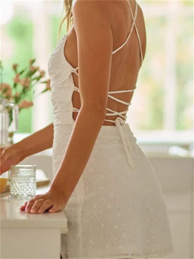 Summer Lace Criss-cross Backless Mini Dresses