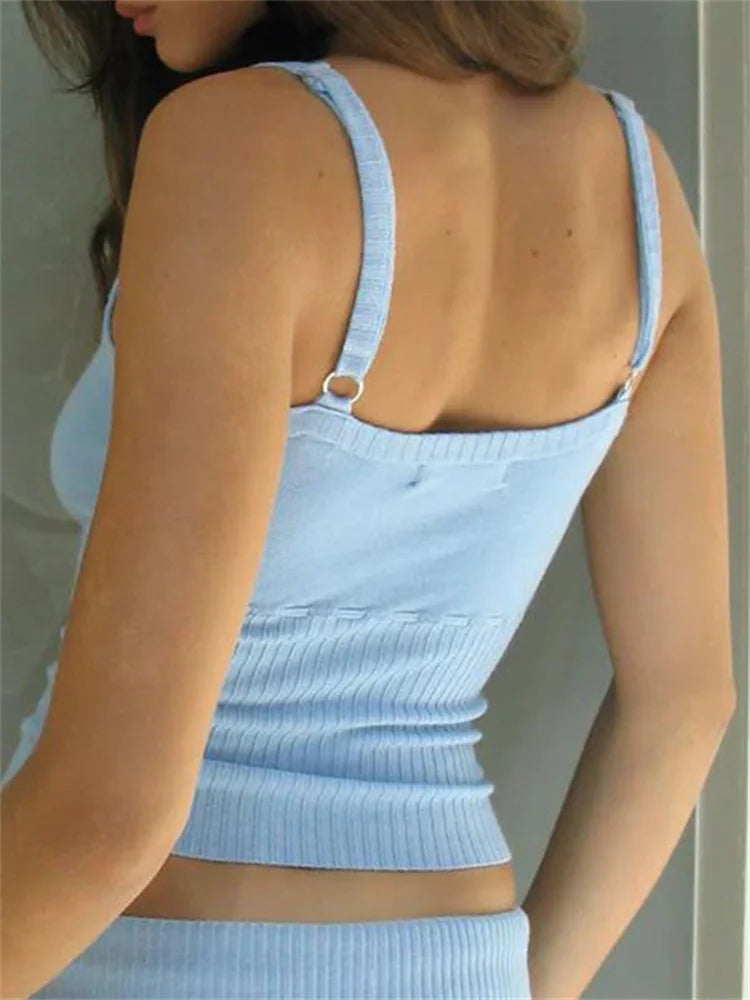 Y2K Vintage Backless Slim Fit Chic Bow Tie Up Knitted Adjustable Strap Retro Vest Clubwear Crop Top