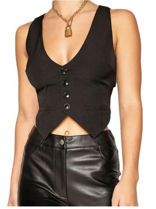 Y2K Bustiers Buttons Up Vest Waistcoat Summer Cropped V-neck Backless Slim Fit Corset Streetwear Crop Top