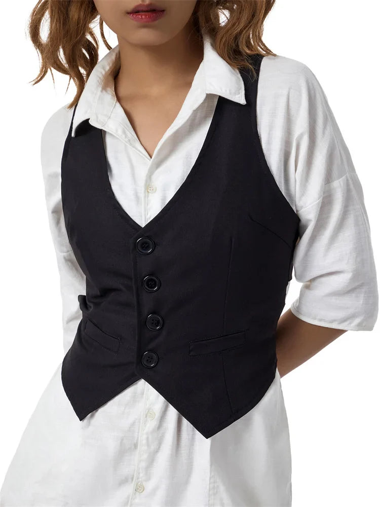 Y2K Bustiers Buttons Up Vest Waistcoat Summer Cropped V-neck Backless Slim Fit Corset Streetwear Crop Top
