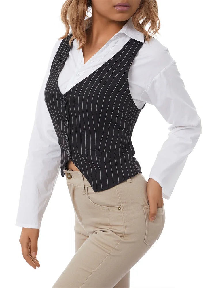 Y2K Bustiers Buttons Up Vest Waistcoat Summer Cropped V-neck Backless Slim Fit Corset Streetwear Crop Top