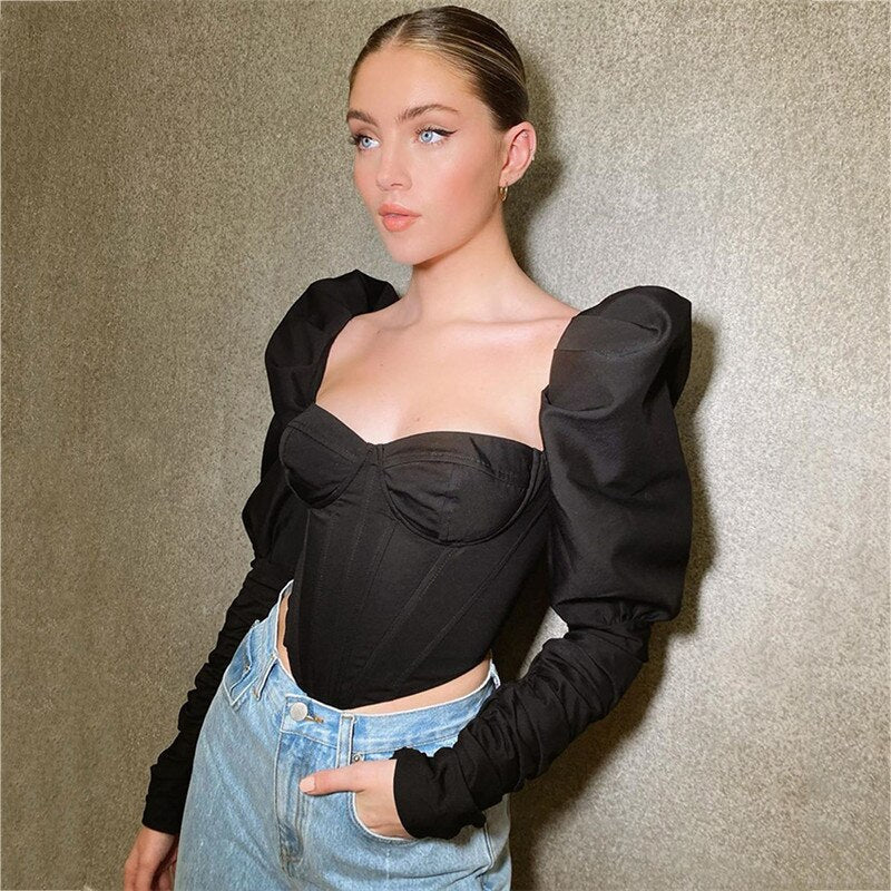 Puff Sleeve Slim Blouse