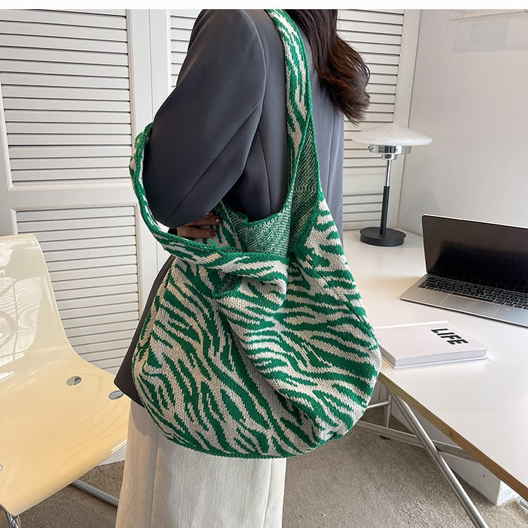 Camellia Flower Print Knit Hobo Bags - 4 Colors