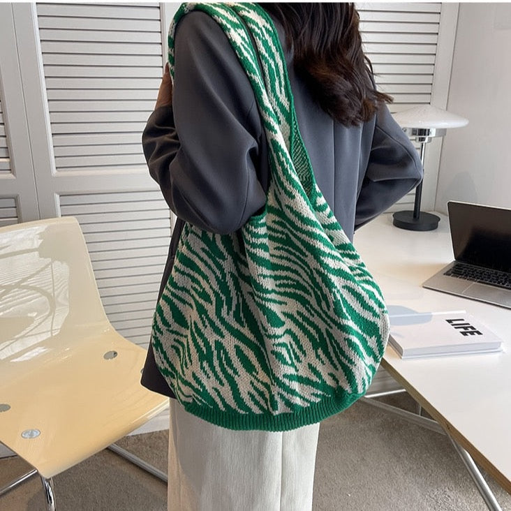 Camellia Flower Print Knit Hobo Bags - 4 Colors