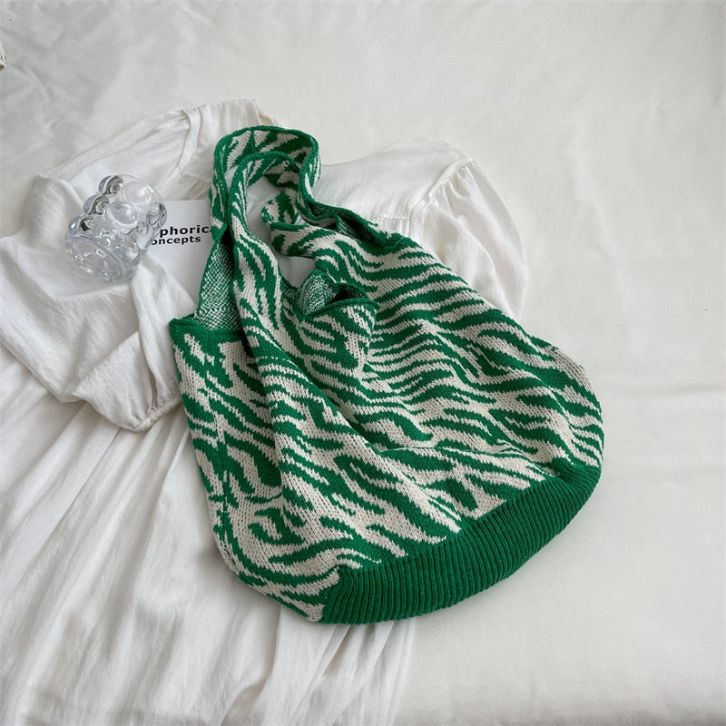 Camellia Flower Print Knit Hobo Bags - 4 Colors