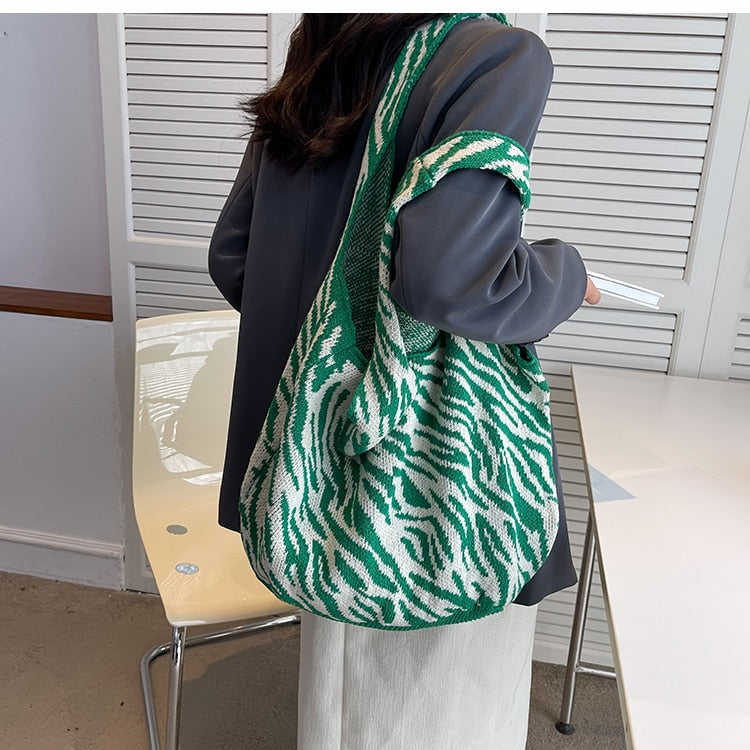 Camellia Flower Print Knit Hobo Bags - 4 Colors