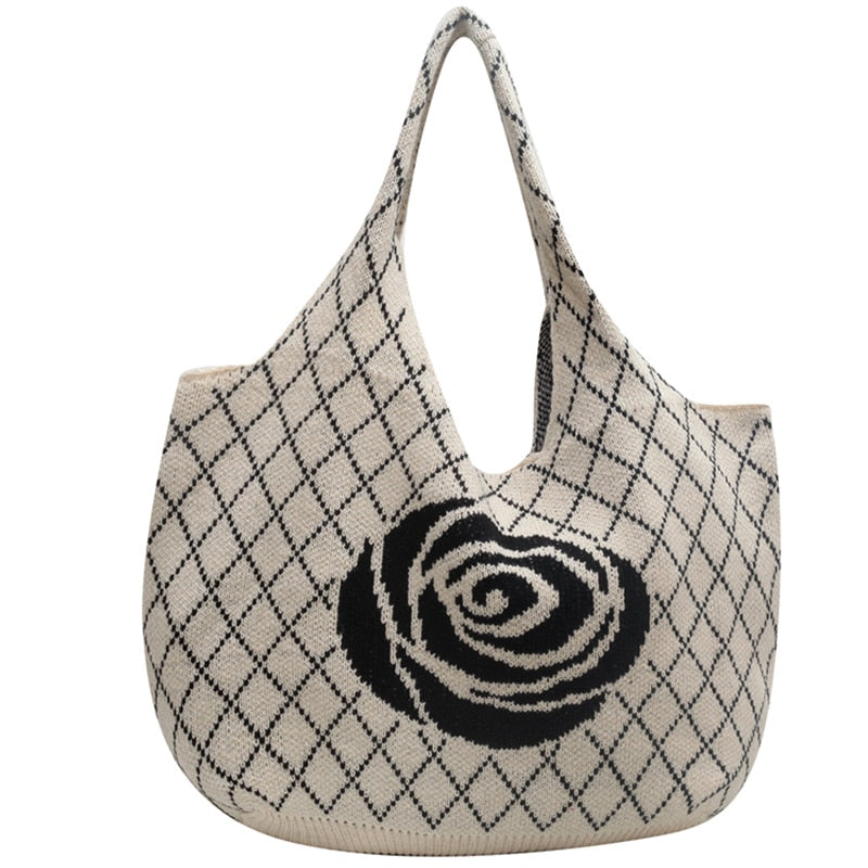 Camellia Flower Print Knit Hobo Bags - 4 Colors