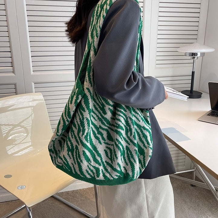 Camellia Flower Print Knit Hobo Bags - 4 Colors