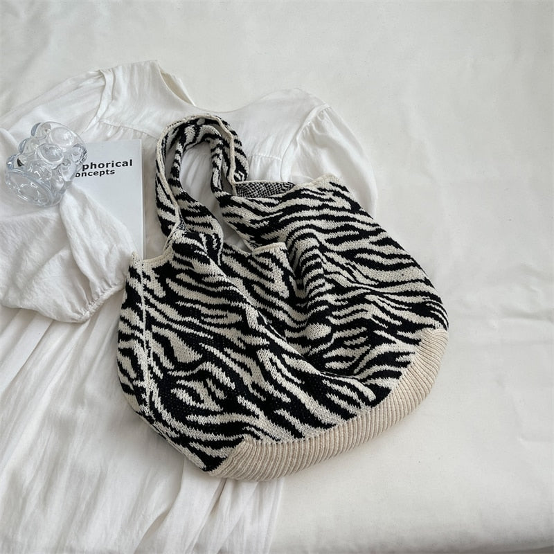 Camellia Flower Print Knit Hobo Bags - 4 Colors