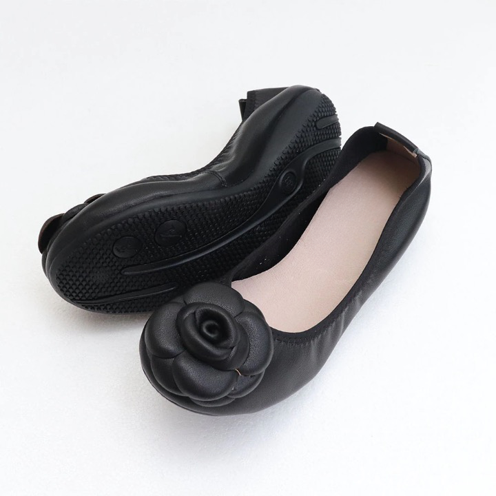 Camellia Genuine Leather Slip On Ballet Flats