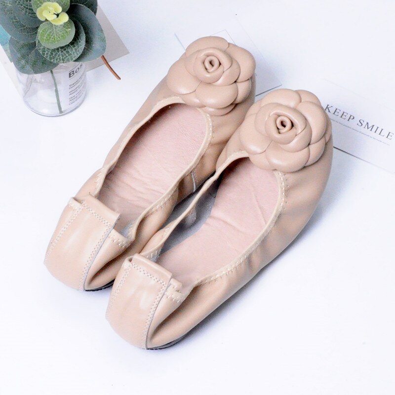 Camellia Genuine Leather Slip On Ballet Flats