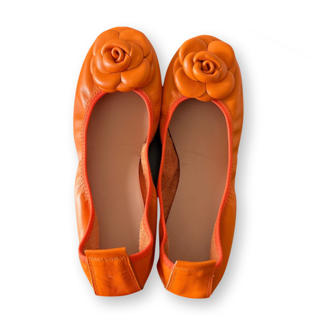 Camellia Genuine Leather Slip On Ballet Flats