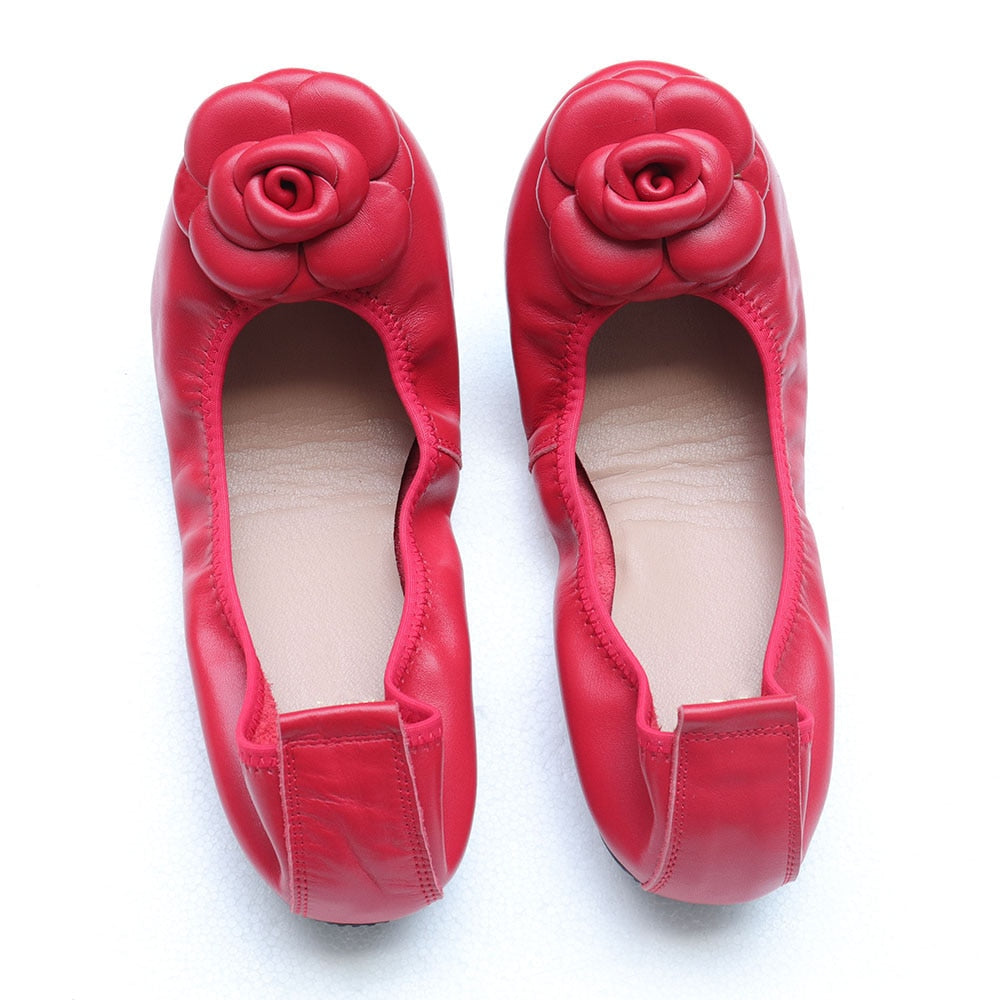 Camellia Genuine Leather Slip On Ballet Flats