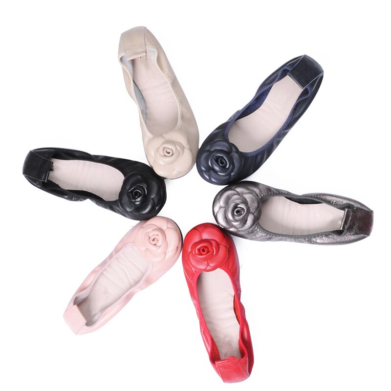 Camellia Genuine Leather Slip On Ballet Flats