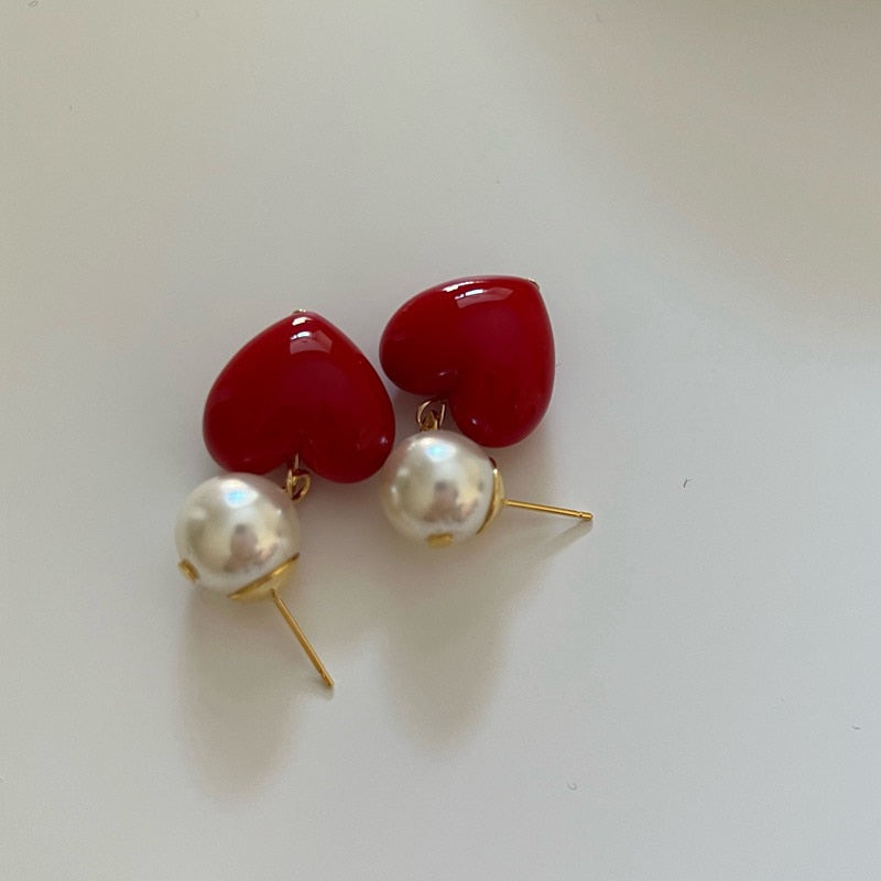 Candy Color Heart and Beads Earrings