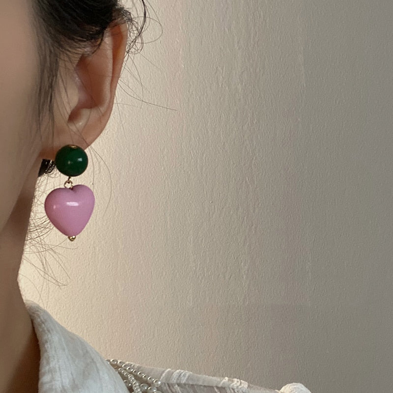 Candy Color Heart and Beads Earrings