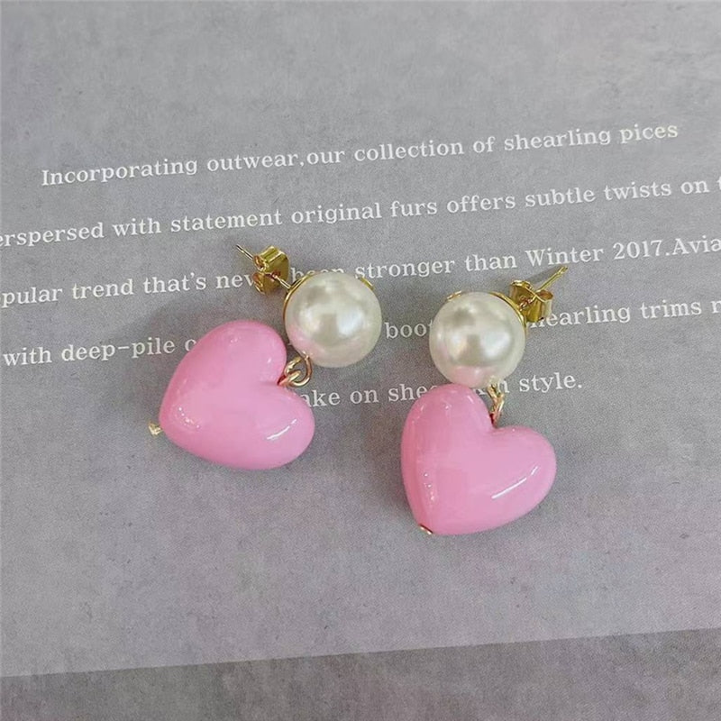 Candy Color Heart and Beads Earrings