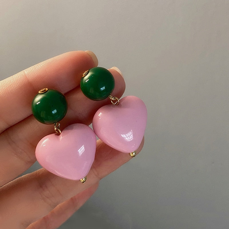 Candy Color Heart and Beads Earrings