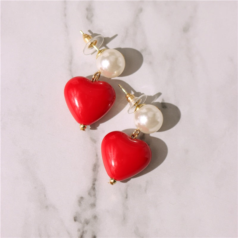Candy Color Heart and Beads Earrings