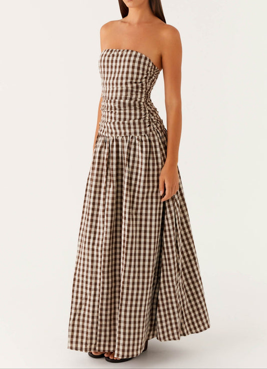 Aryanna Maxi Dress - Brown Gingham
