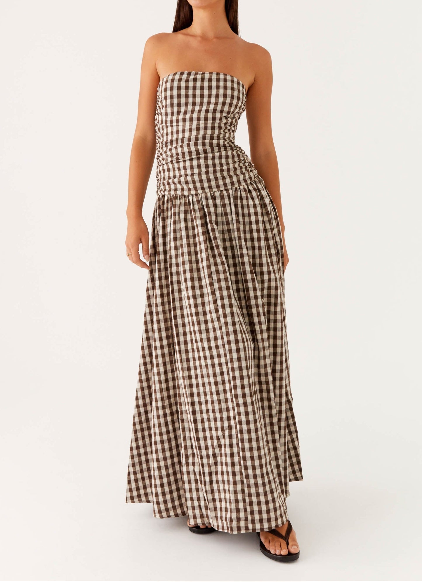 Aryanna Maxi Dress - Brown Gingham