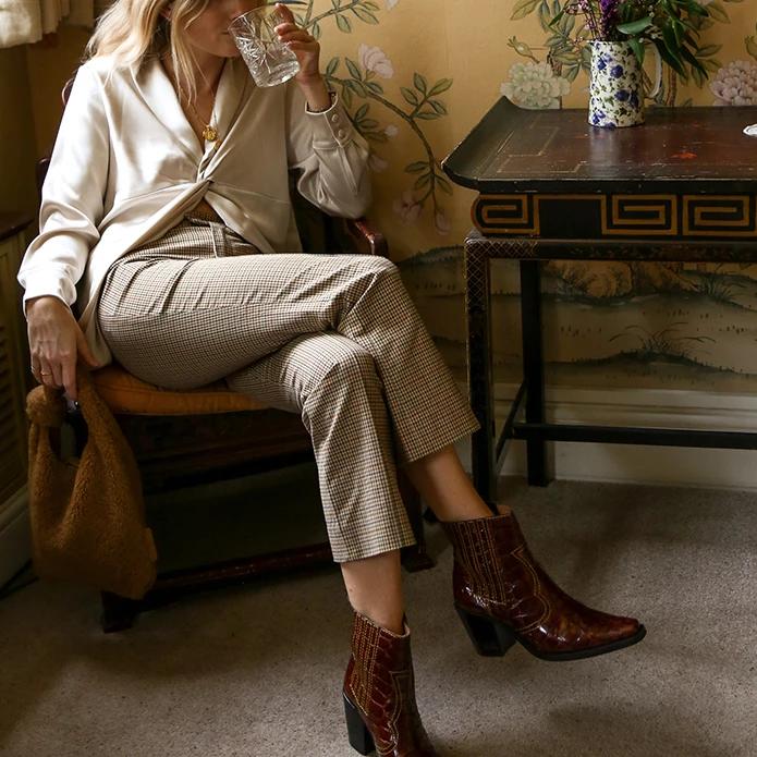 Carolina Twist Front Satin Pajama Blouse