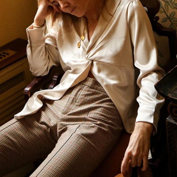 Carolina Twist Front Satin Pajama Blouse