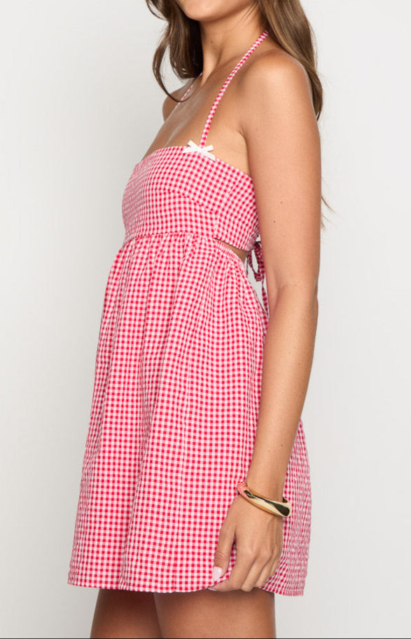 Scirocco Red Gingham Halter Mini Dress