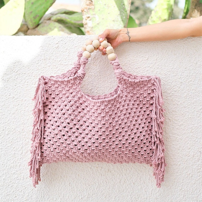 Caryn Square Crochet Bead Handle Bags - 9 Colors