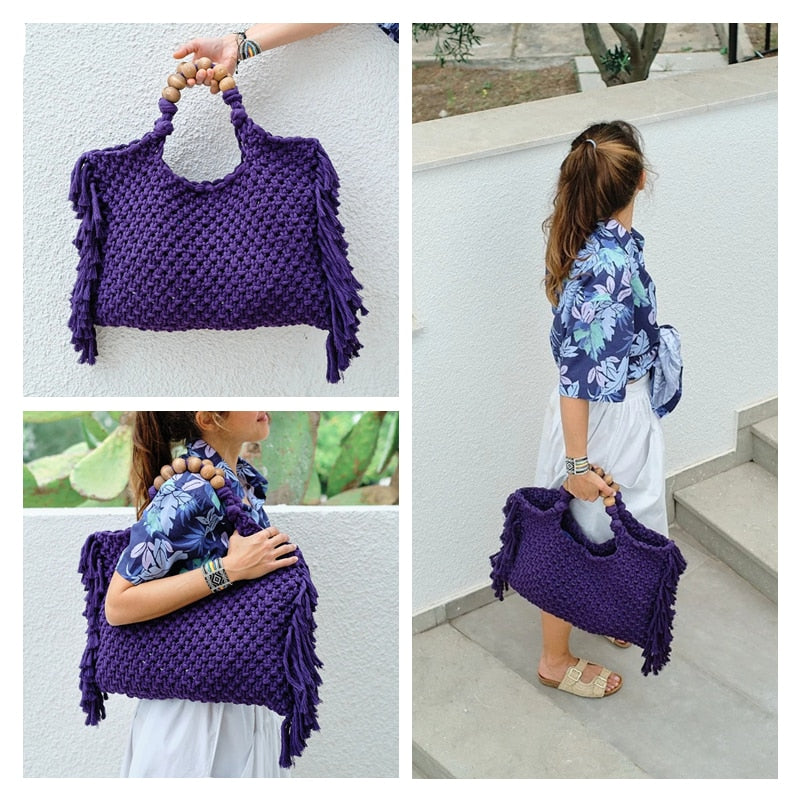 Caryn Square Crochet Bead Handle Bags - 9 Colors
