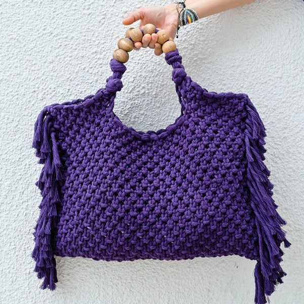 Caryn Square Crochet Bead Handle Bags - 9 Colors