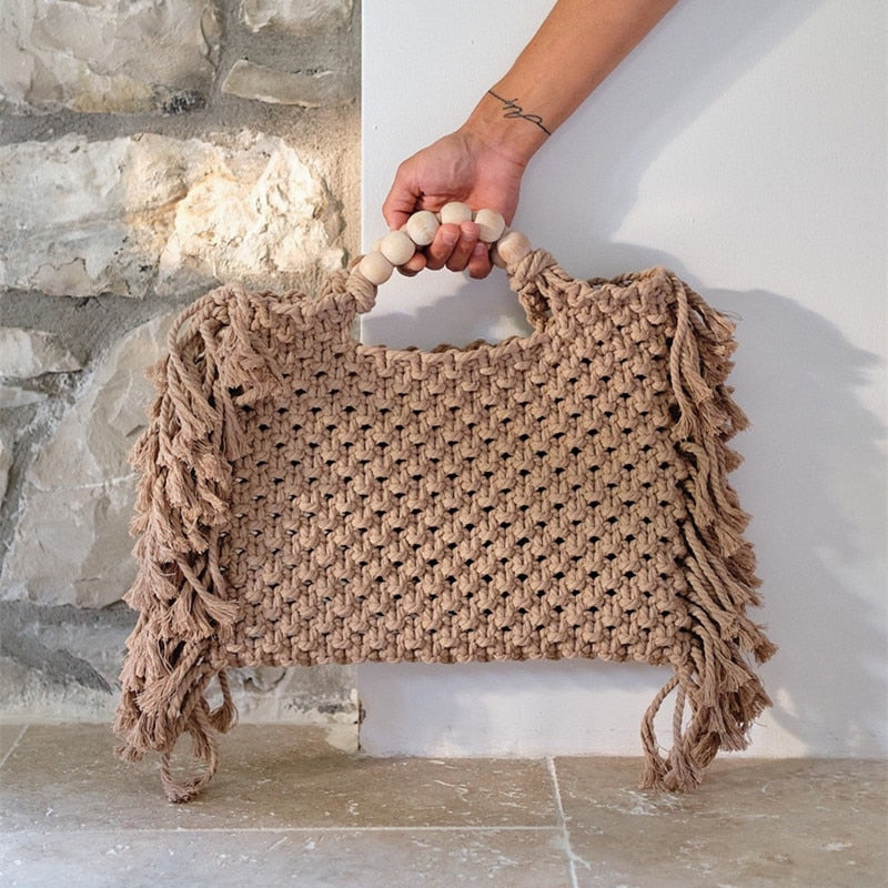 Caryn Square Crochet Bead Handle Bags - 9 Colors