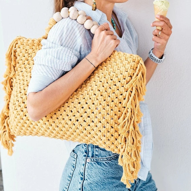 Caryn Square Crochet Bead Handle Bags - 9 Colors