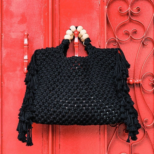 Caryn Square Crochet Bead Handle Bags - 9 Colors