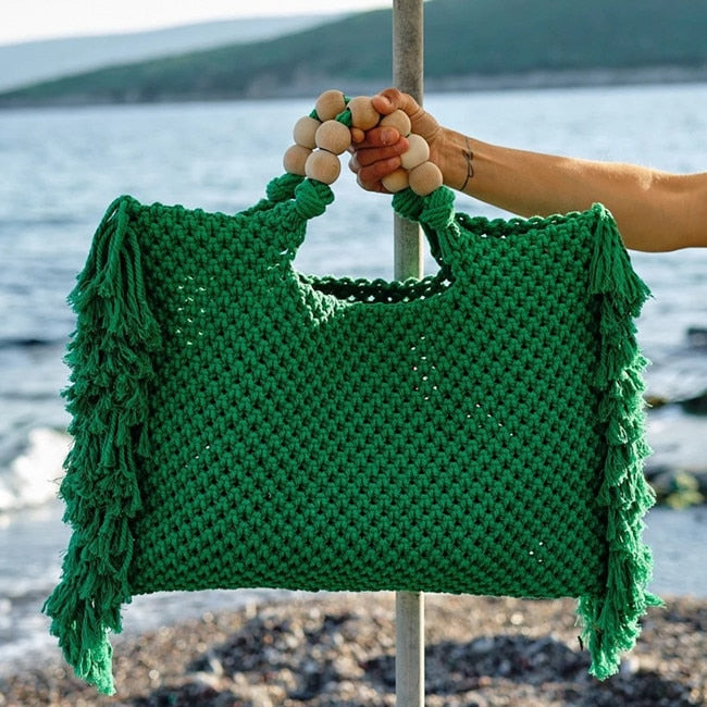 Caryn Square Crochet Bead Handle Bags - 9 Colors