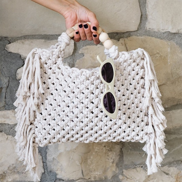 Caryn Square Crochet Bead Handle Bags - 9 Colors
