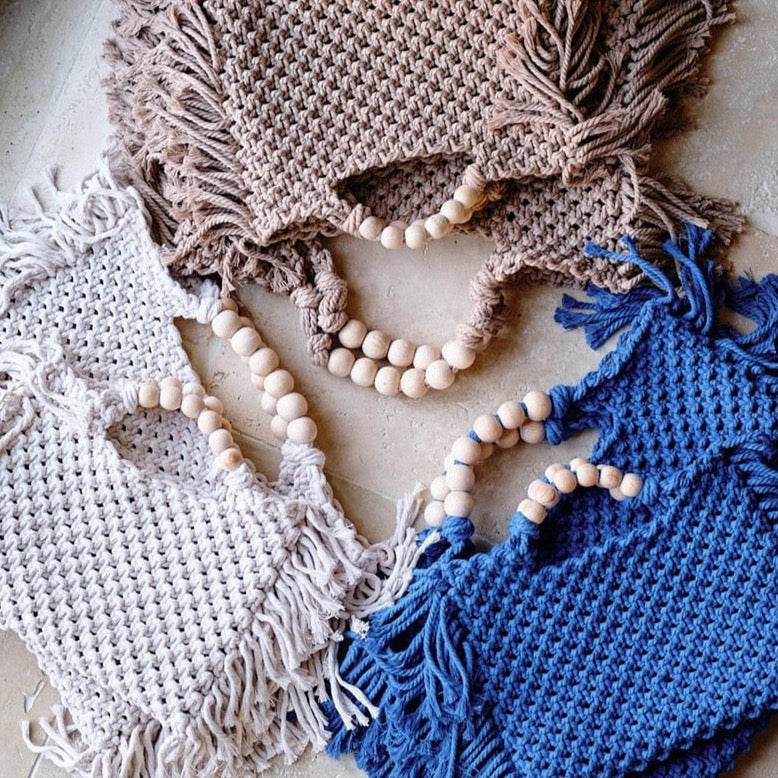 Caryn Square Crochet Bead Handle Bags - 9 Colors